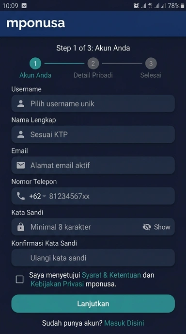 Panduan Registrasi Akun Baru mponusa